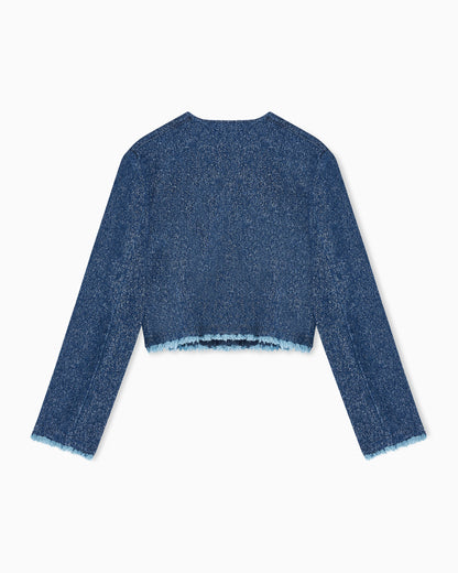 Speckled denim cropped jacket