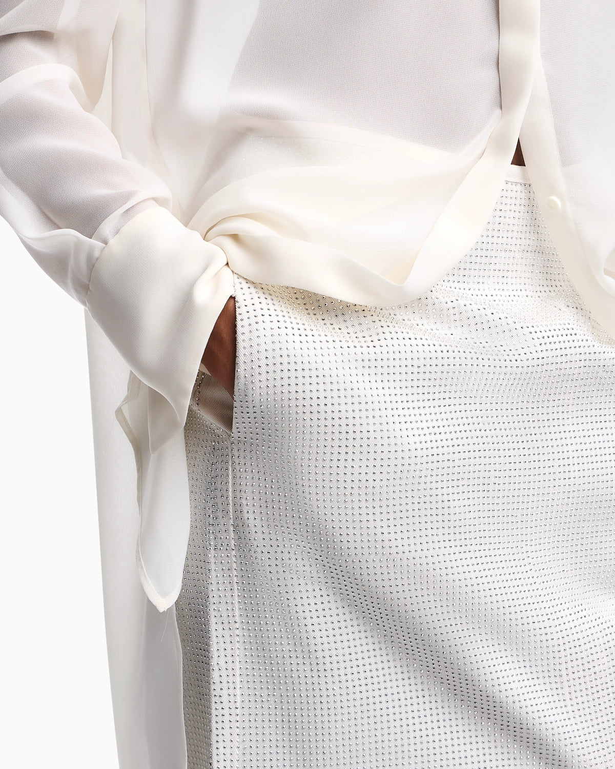 Long drill skirt with all-over micro studs