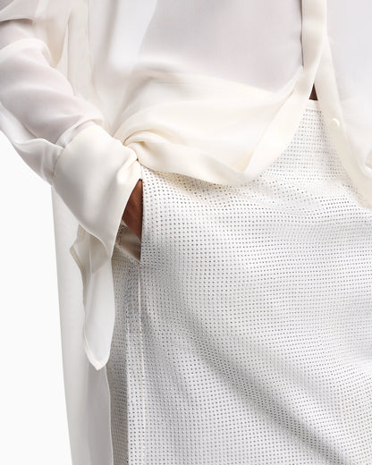 Long drill skirt with all-over micro studs