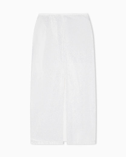 Long drill skirt with all-over micro studs