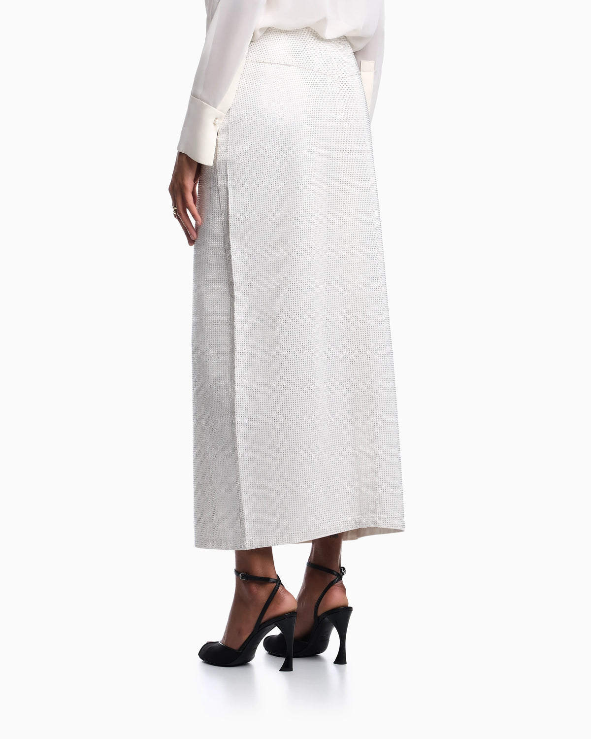 Long drill skirt with all-over micro studs