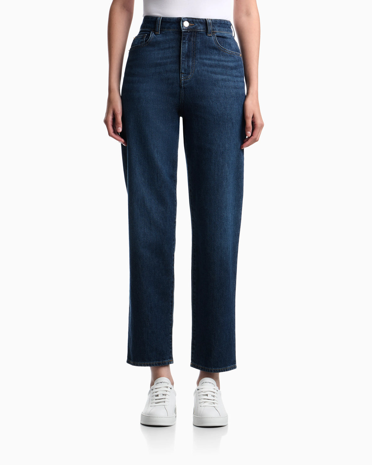 Five-pocket rigid denim jeans with a vintage look
