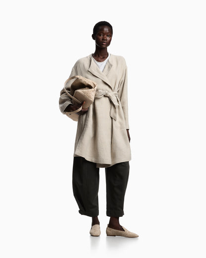 Garment-dyed linen-blend oval-leg trousers