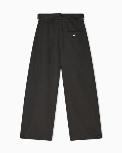 Garment-dyed linen-blend oval-leg trousers