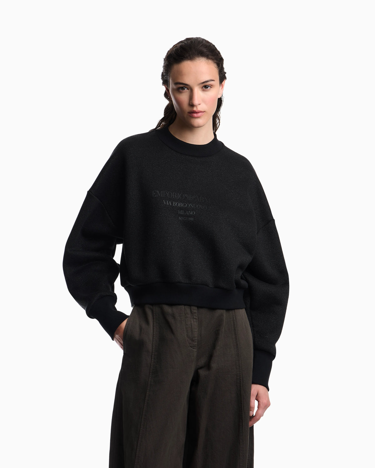 Lurex jersey sweatshirt with shiny logo