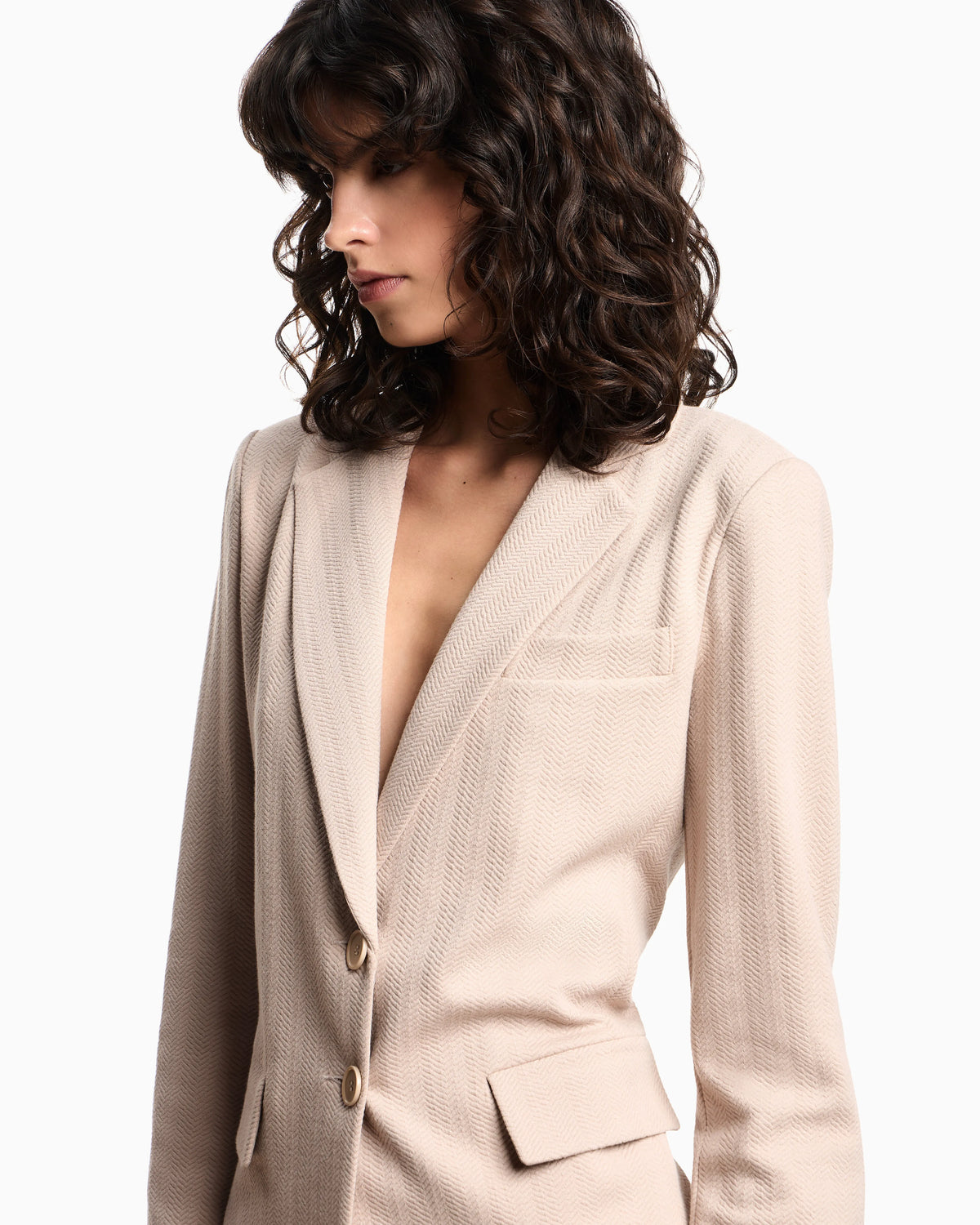 Single-breasted jacket in stretch jersey with a chevron motif