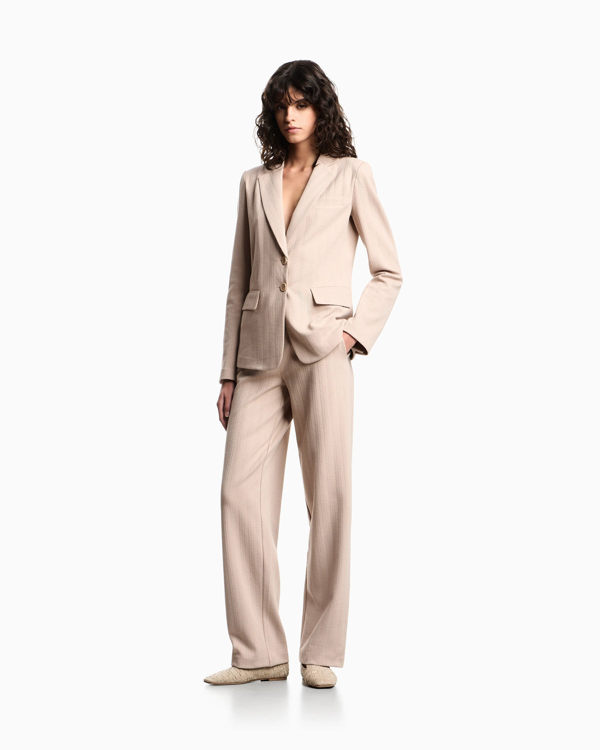 Single-breasted jacket in stretch jersey with a chevron motif