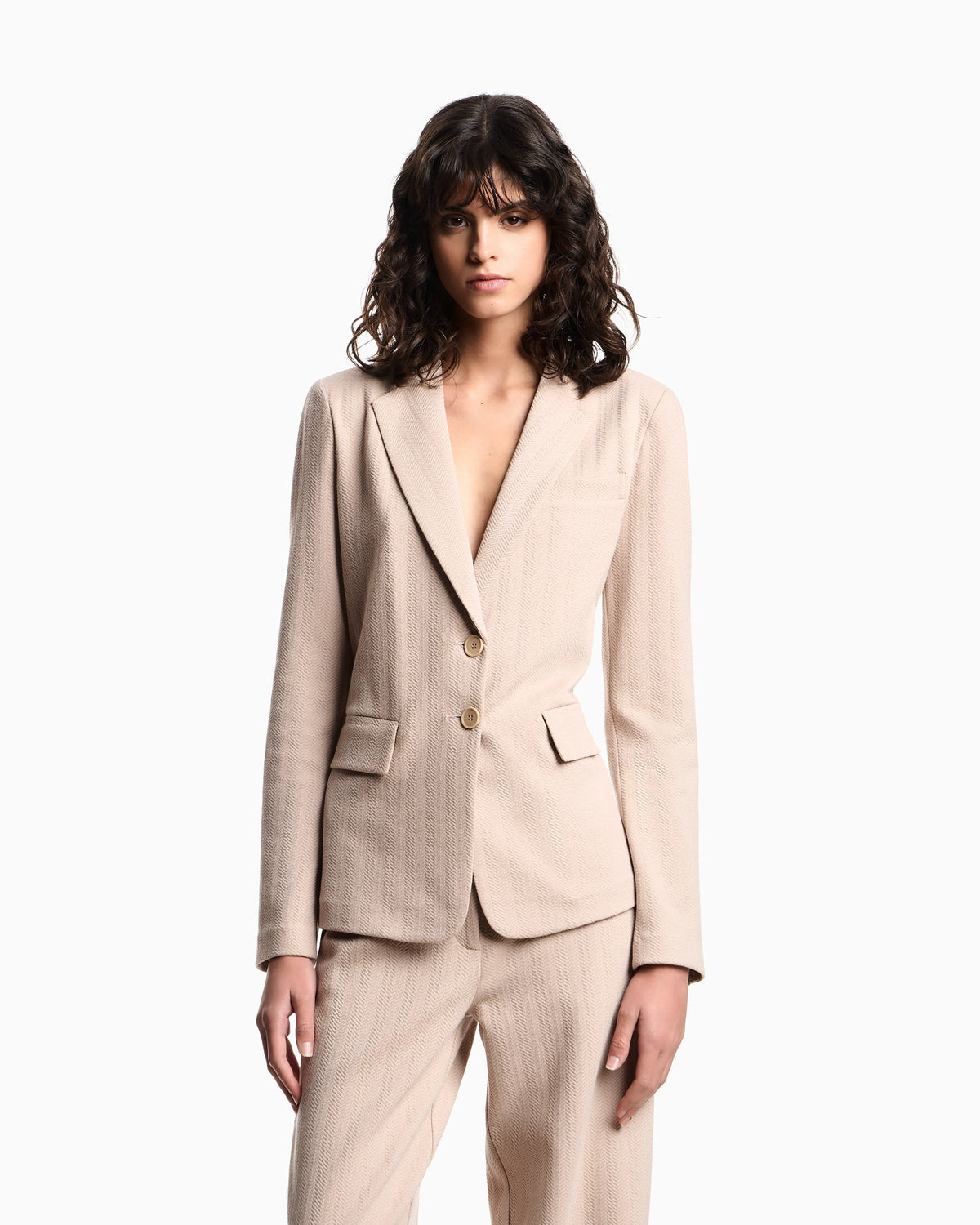 Single-breasted jacket in stretch jersey with a chevron motif
