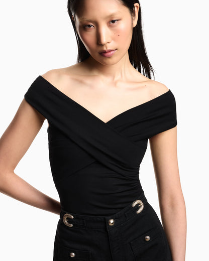 Criss-crossed, stretch-jersey top