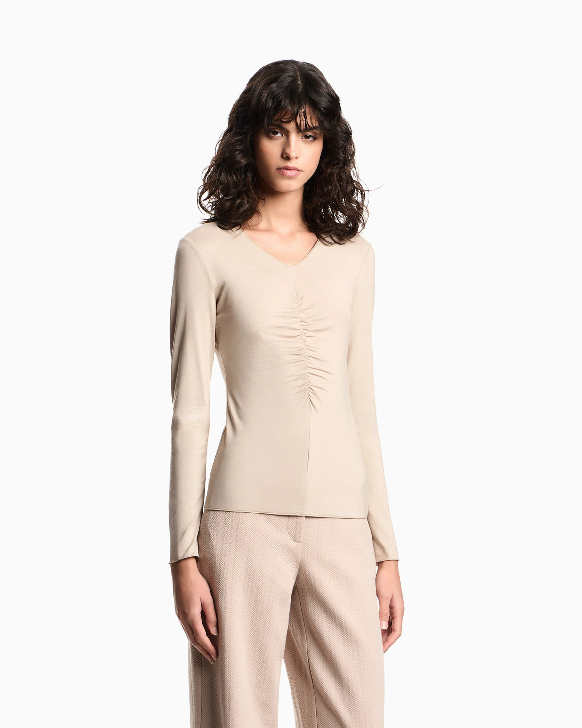 Stretch jersey jumper with gathering detail