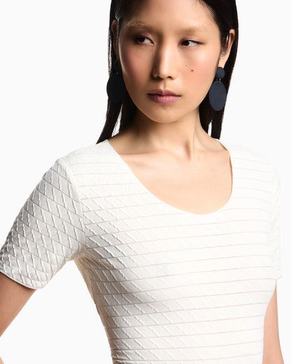 Stretch nylon jersey jumper with jacquard motif