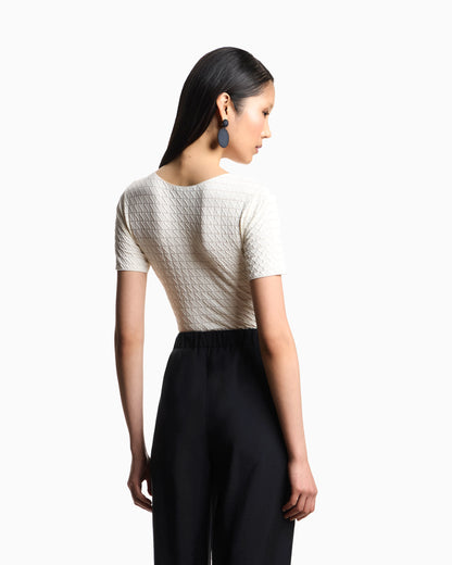 Stretch nylon jersey jumper with jacquard motif