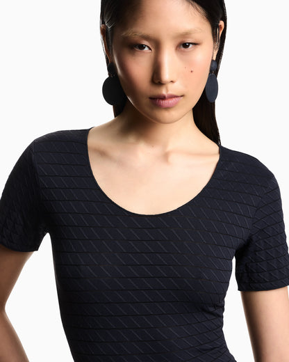 Stretch nylon jersey jumper with jacquard motif