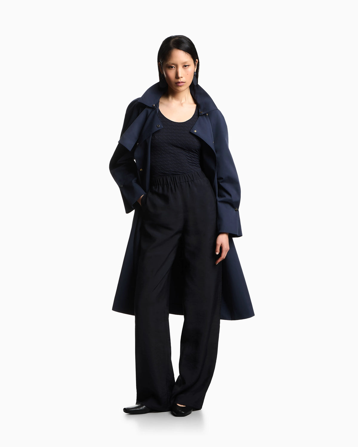 Stretch nylon jersey jumper with jacquard motif