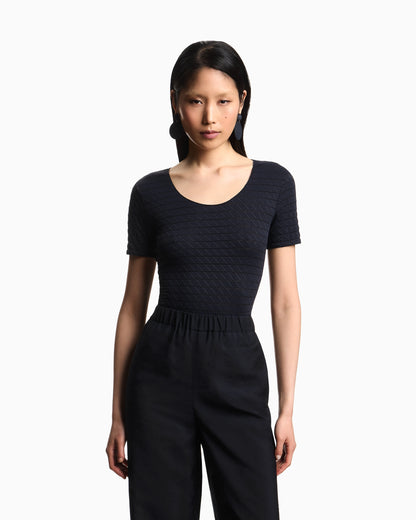 Stretch nylon jersey jumper with jacquard motif