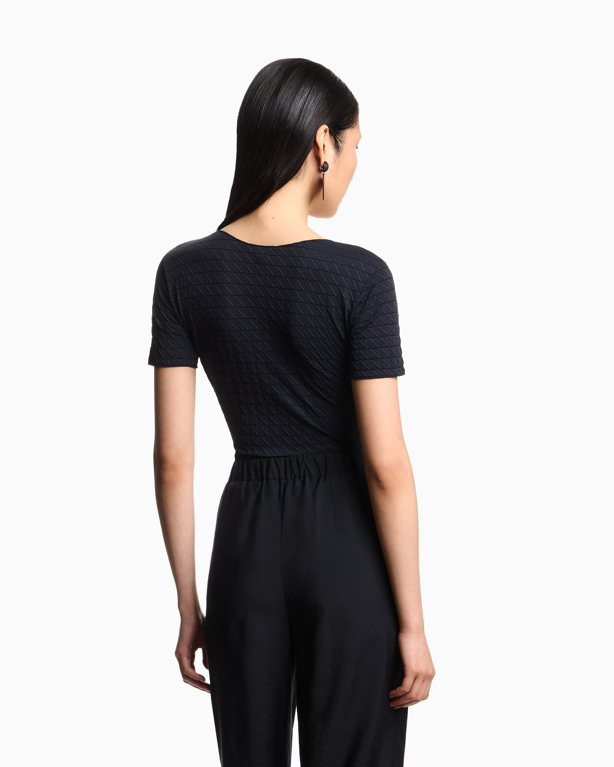 Stretch nylon jersey jumper with jacquard motif