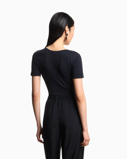 Stretch nylon jersey jumper with jacquard motif