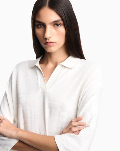 Jacquard jersey jumper with polo collar and check pattern