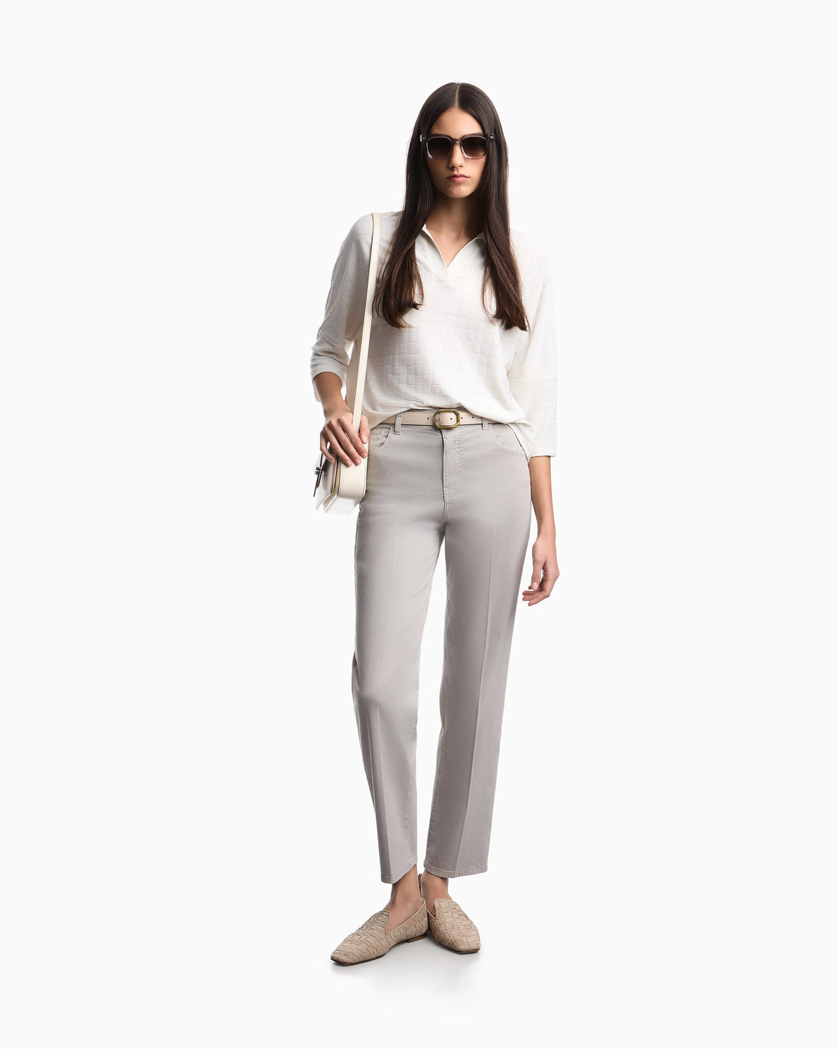 Jacquard jersey jumper with polo collar and check pattern