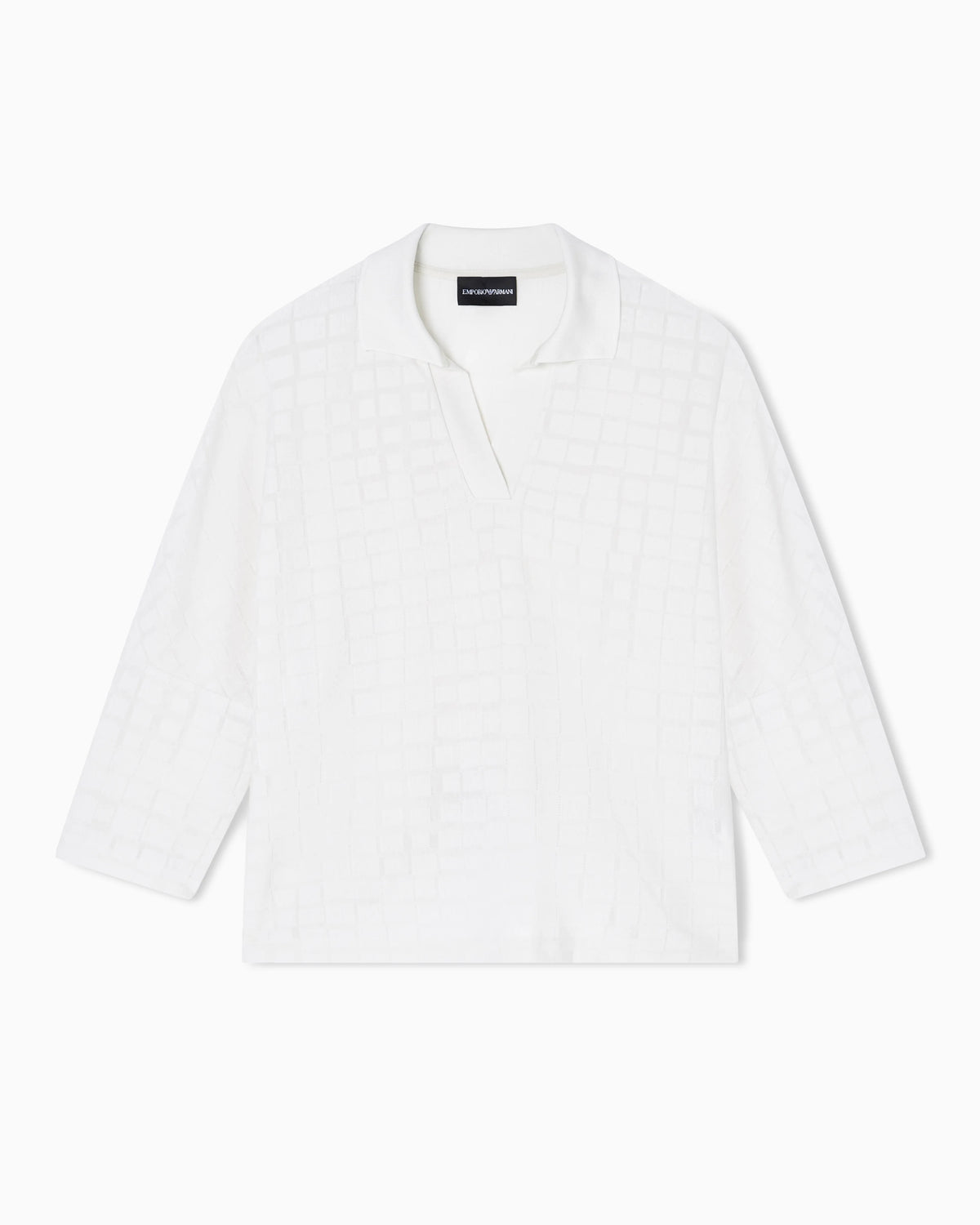 Jacquard jersey jumper with polo collar and check pattern