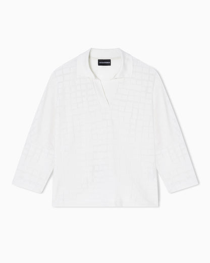 Jacquard jersey jumper with polo collar and check pattern