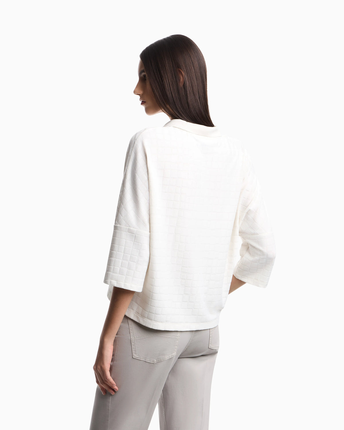 Jacquard jersey jumper with polo collar and check pattern