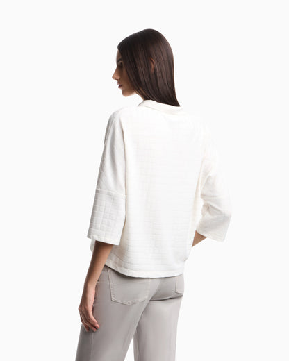 Jacquard jersey jumper with polo collar and check pattern