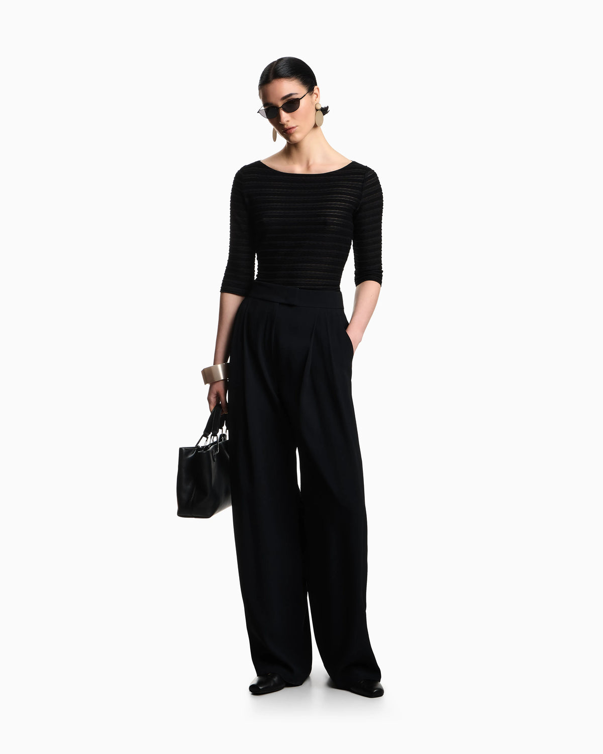 Jumper with three-quarter length sleeves in striped jacquard jersey with a pattern