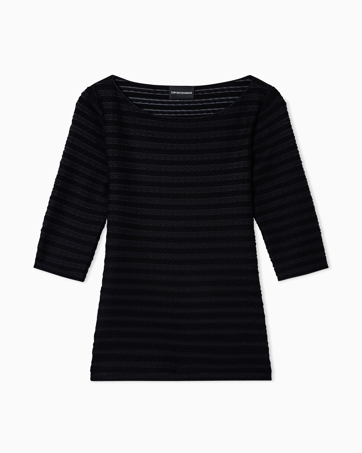 Jumper with three-quarter length sleeves in striped jacquard jersey with a pattern