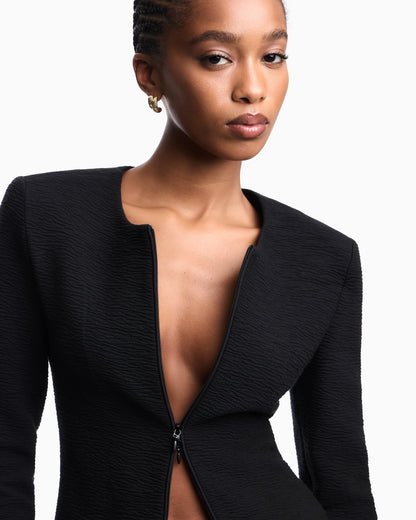 Embossed jersey zip-up jacket