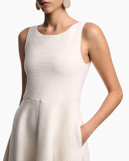 Embossed jersey full-skirted dress