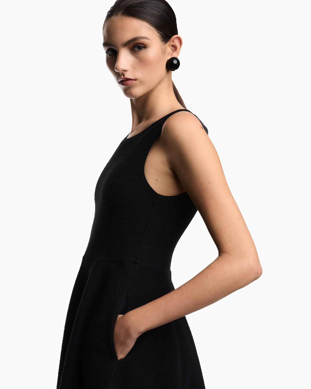 Embossed jersey full-skirted dress