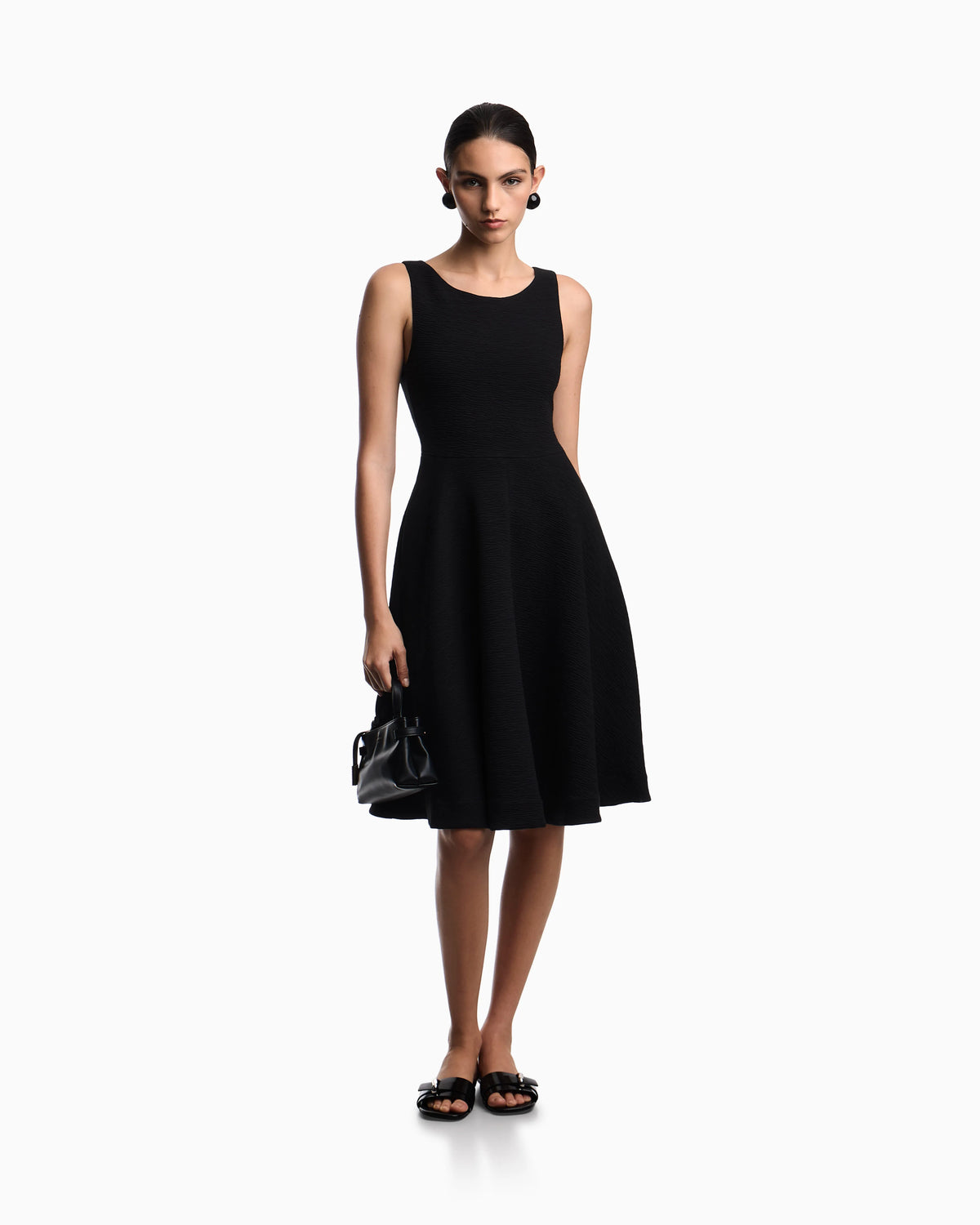 Embossed jersey full-skirted dress