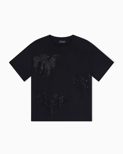 jersey T-shirt with rhinestone eagle