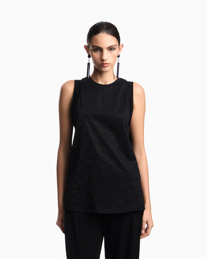 Mercerised tank top with rhinestones