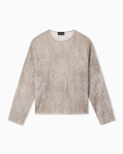 Two-tone floral motif jacquard jumper