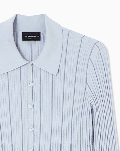 Classic-collar cardigan in plated rib knit