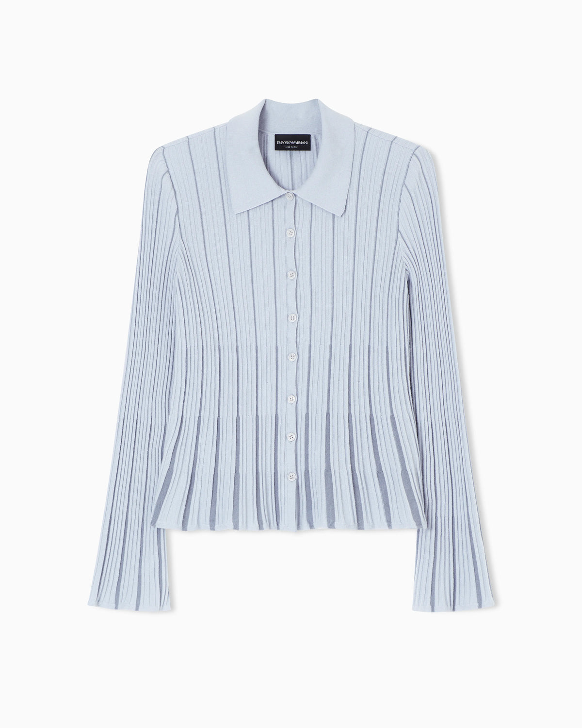 Classic-collar cardigan in plated rib knit