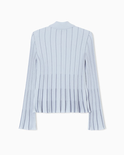 Classic-collar cardigan in plated rib knit