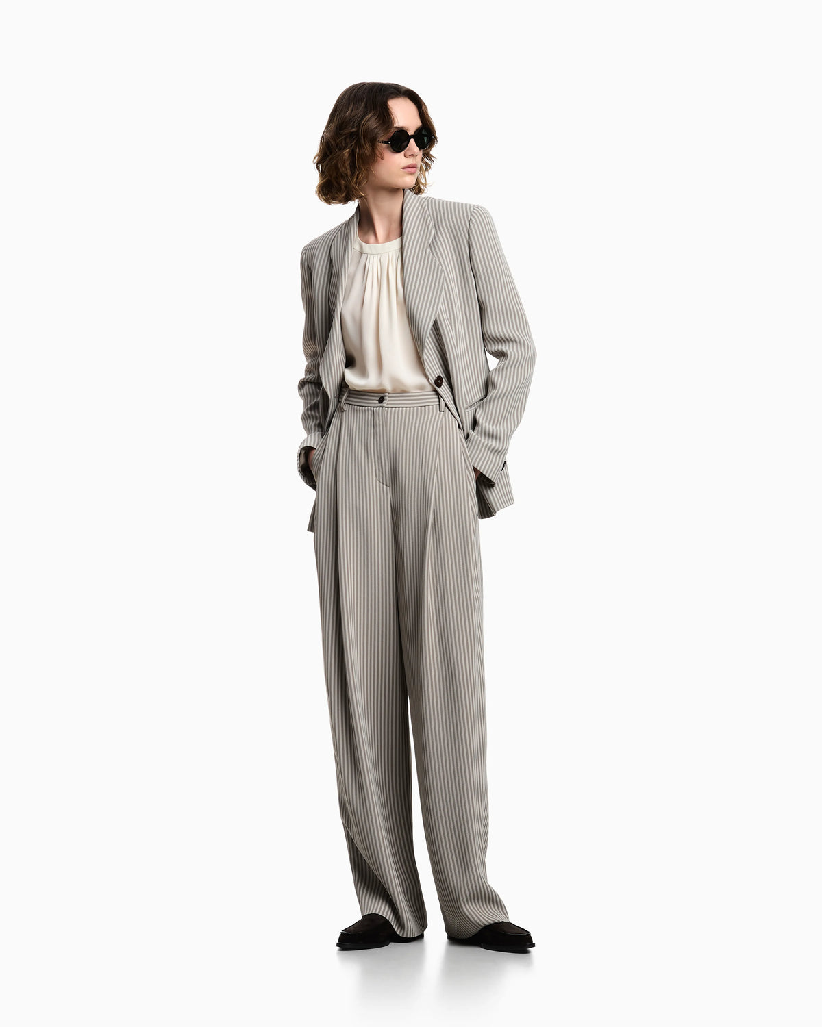 Icon single-breasted jacket in striped fluid crêpe
