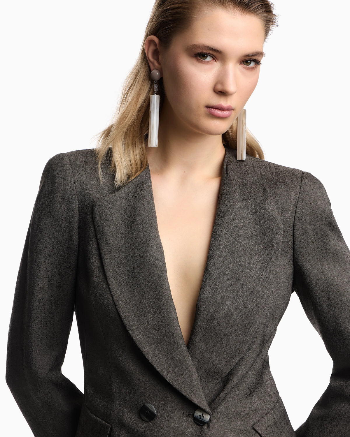Icon double-breasted jacket in armure jacquard