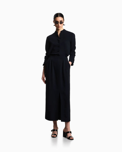 Icon washed cady crêpe pleated long skirt