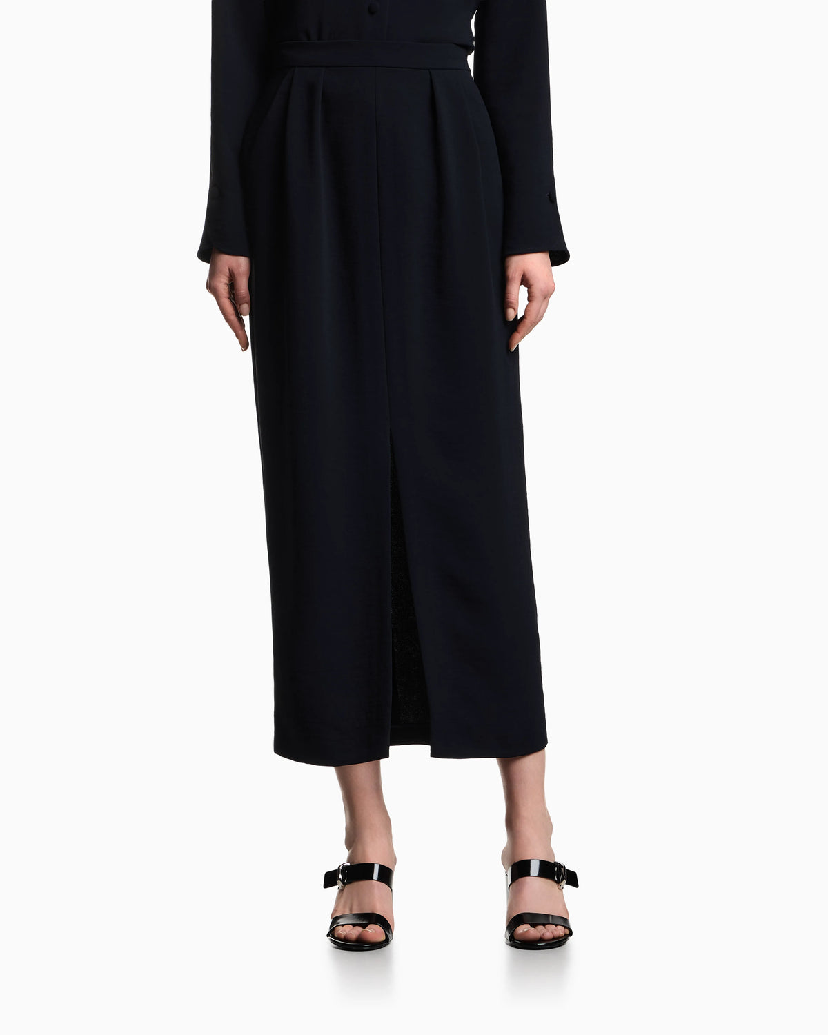 Icon washed cady crêpe pleated long skirt