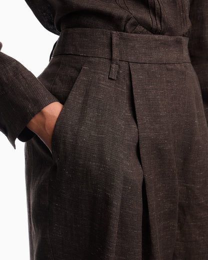 Icon linen chambray trousers with godet pleats