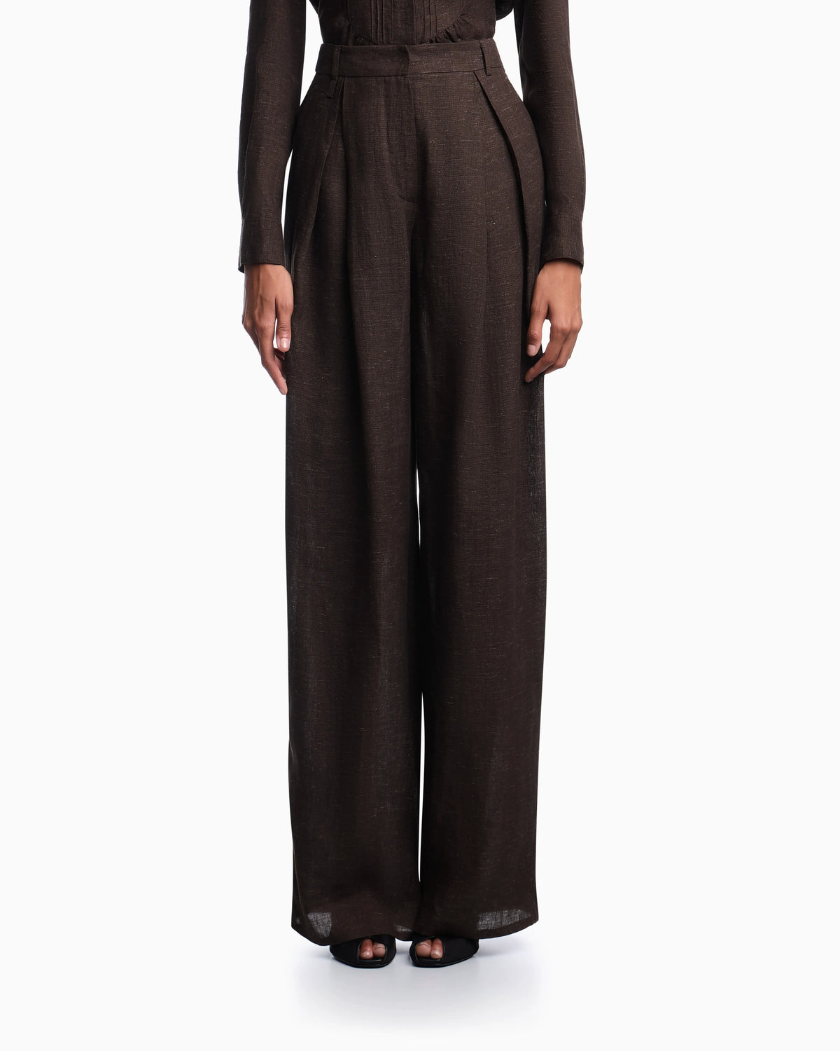 Icon linen chambray trousers with godet pleats