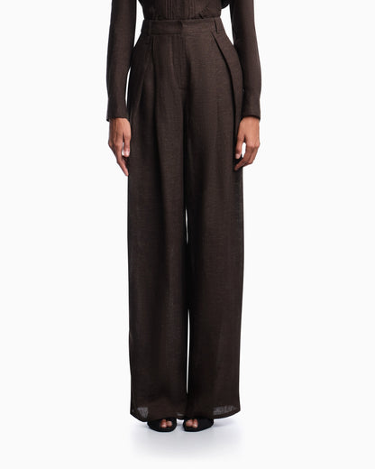 Icon linen chambray trousers with godet pleats
