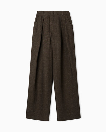 Icon linen chambray trousers with godet pleats