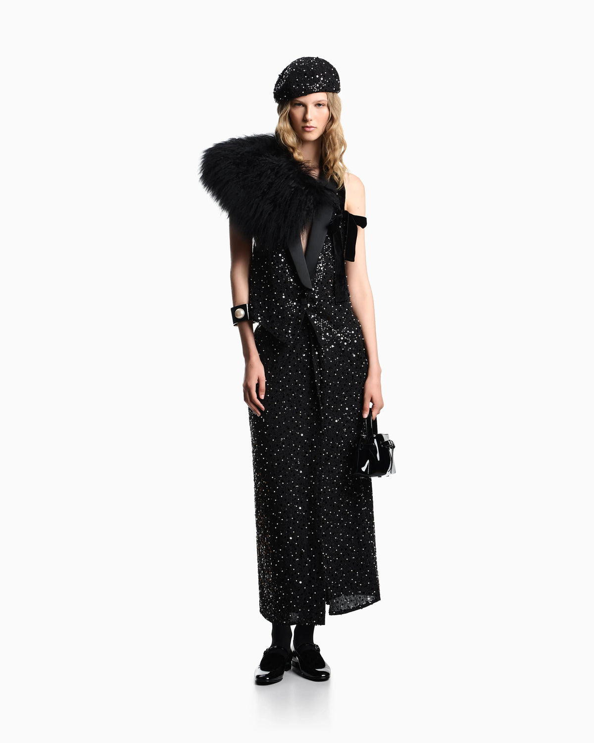 Georgette skirt with all-over beads and sequins