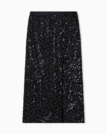 Georgette skirt with all-over beads and sequins