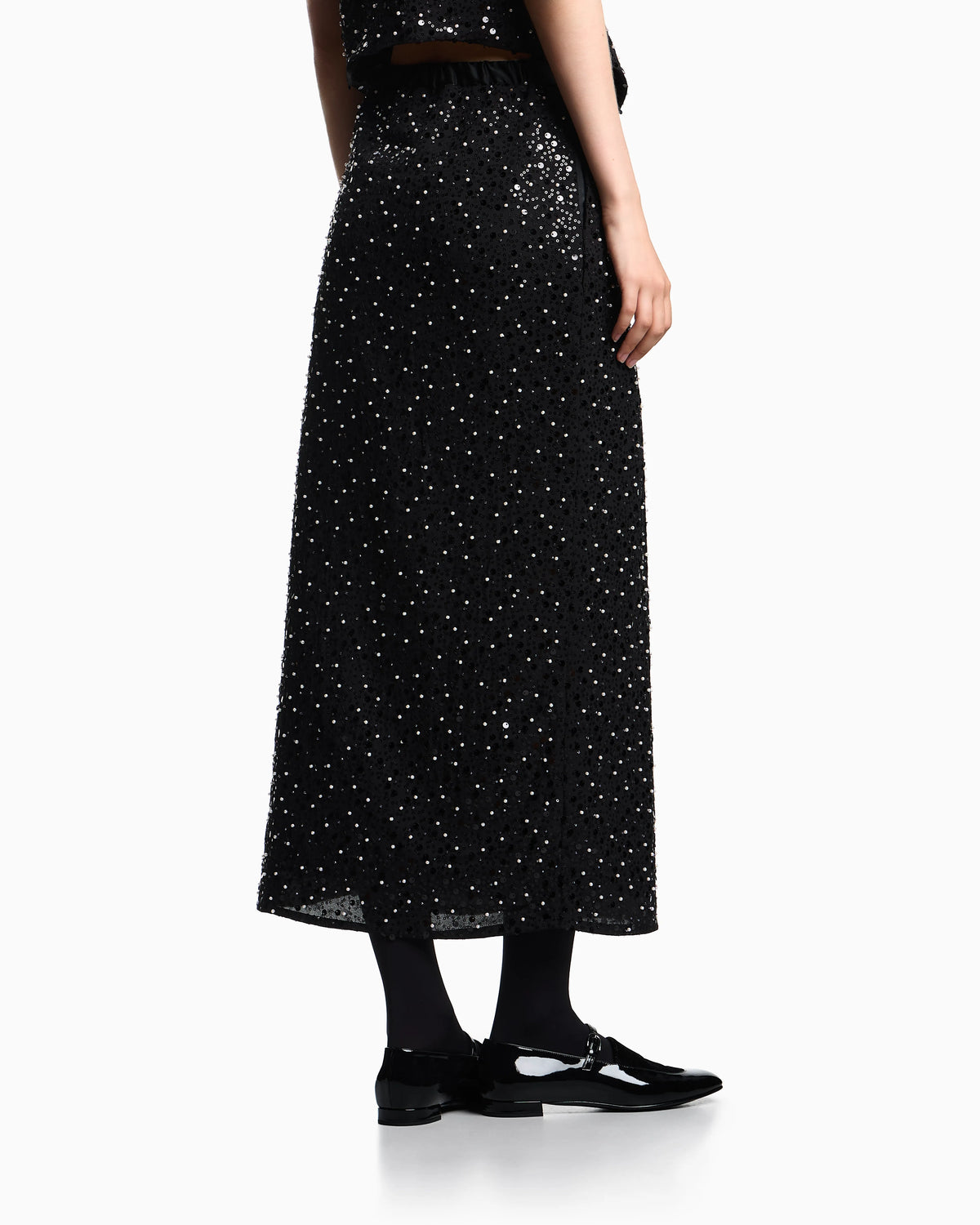 Georgette skirt with all-over beads and sequins